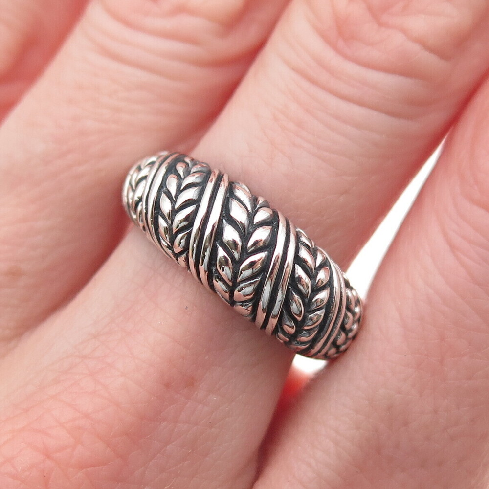 925 Sterling Silver Vintage Modernist Wheat Oxidized Ring Size 8